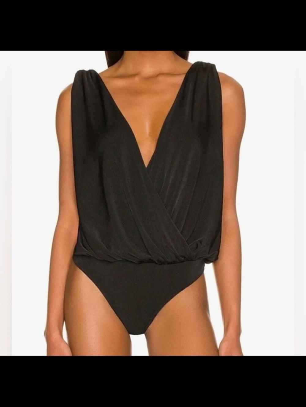 Free People Black Draped V-Neck Bodysuit Size  XL